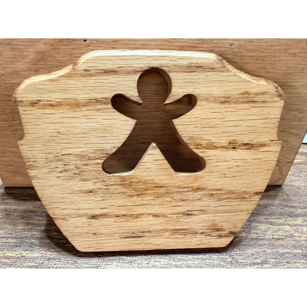 Handmade Wooden Basket Divider Gingerbread Man Cutout Natural Wood Farmhouse